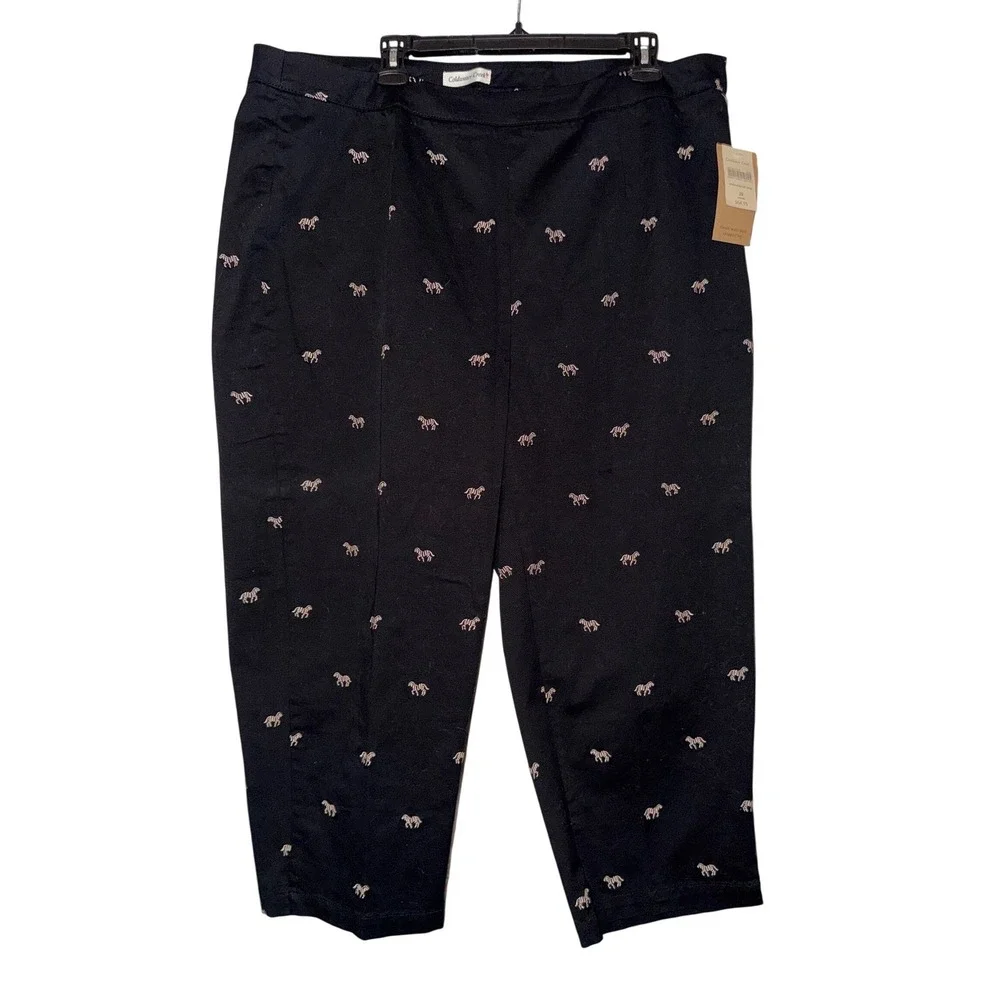 Coldwater Creek Embroidered Crop Pants Black W20 Classic Waist Cropped Leg‎